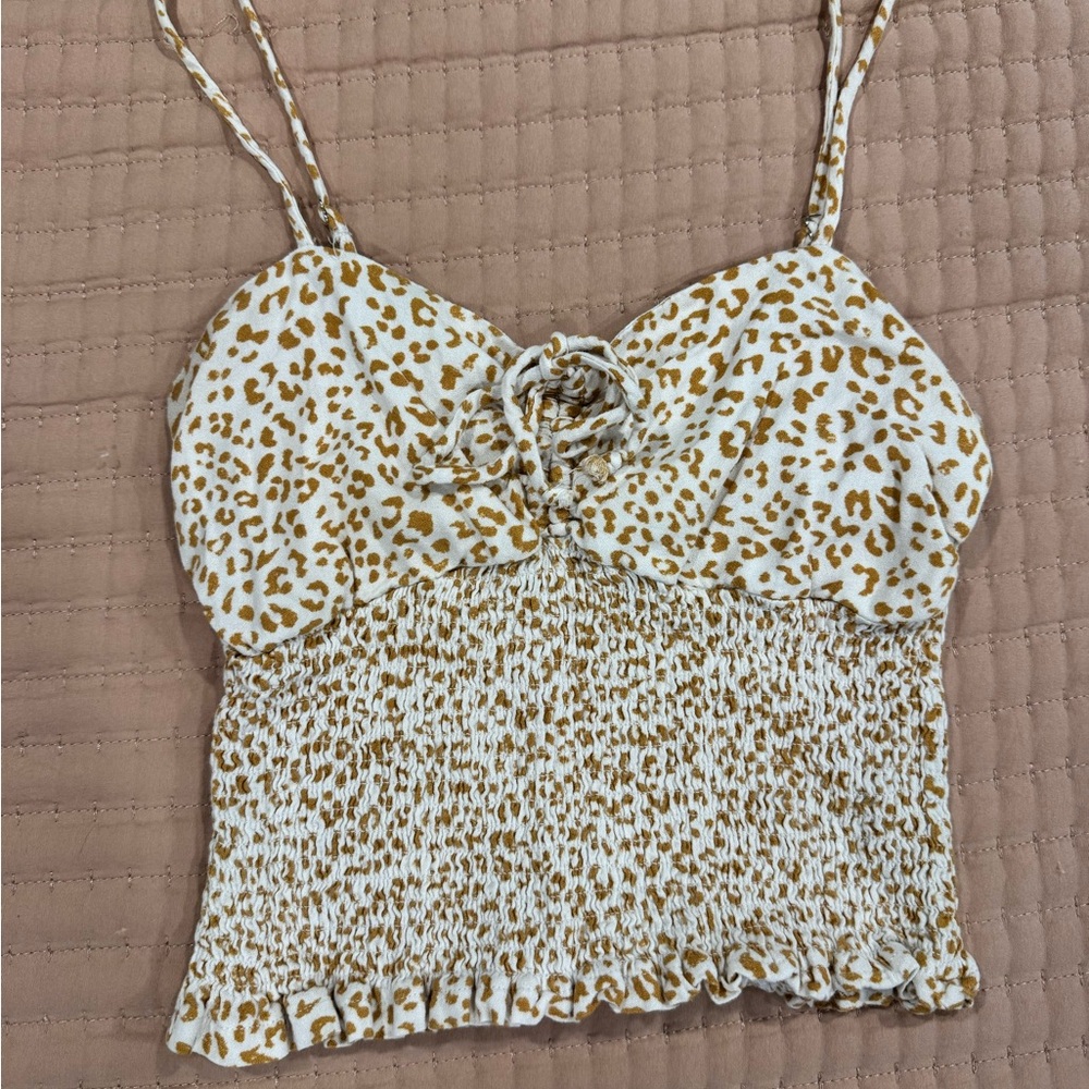 Women’s Cream Leopard Print Smocked Cami Top